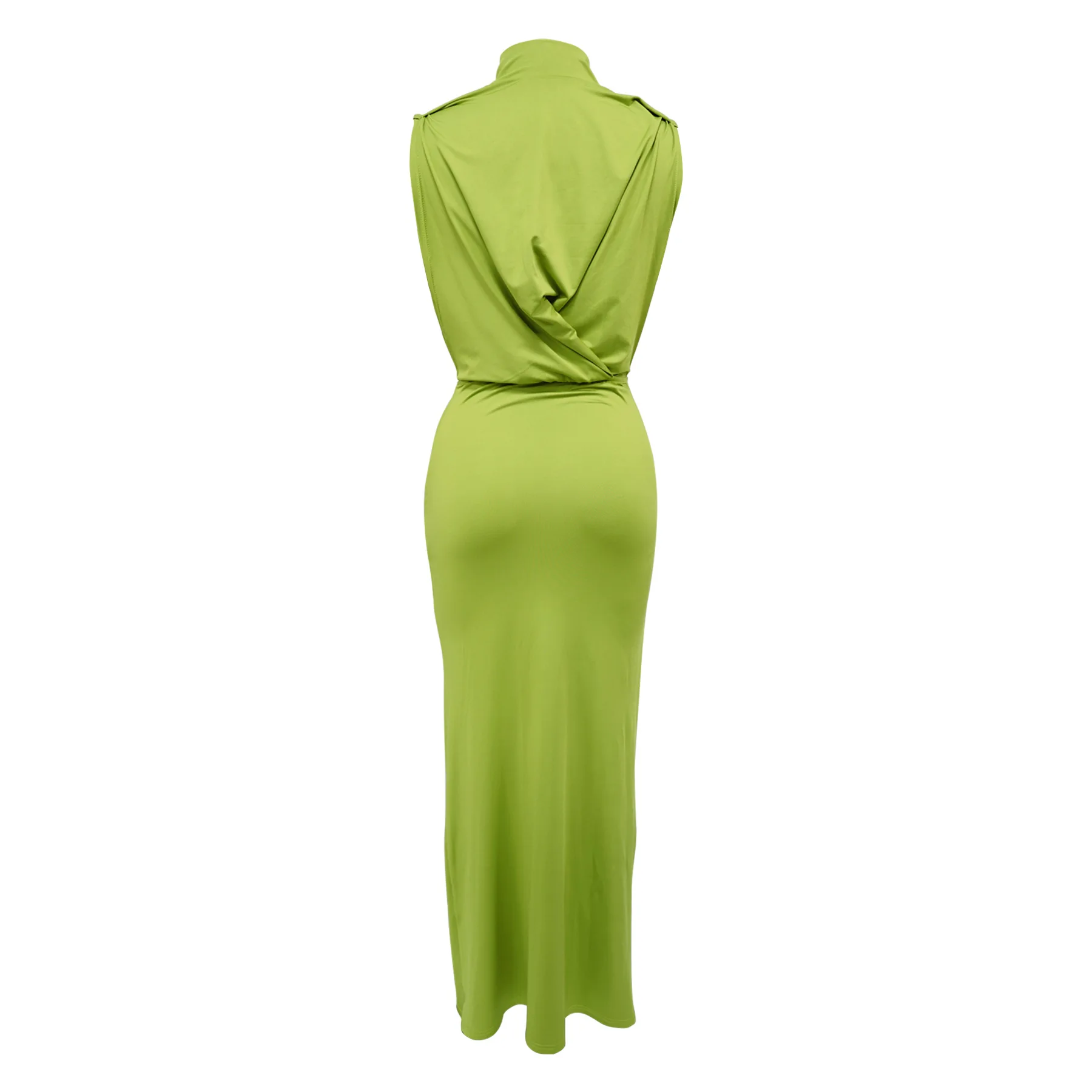 CM.YAYA Women O-neck High Split Ruched Stacked Bodycon Midi Maxi Dress 2024 Evening Party Club Vestidos Sexy Chic Long Dresses
