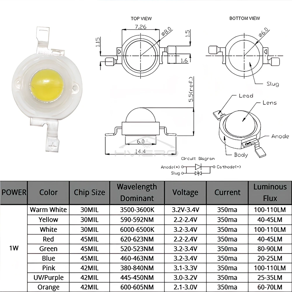 LED Light Bulbs 10Pcs 1W 3W High Power LED Chip 110-120LM Bead Line Emitter Diode White Red Green Blue Yellow DIY Decoration
