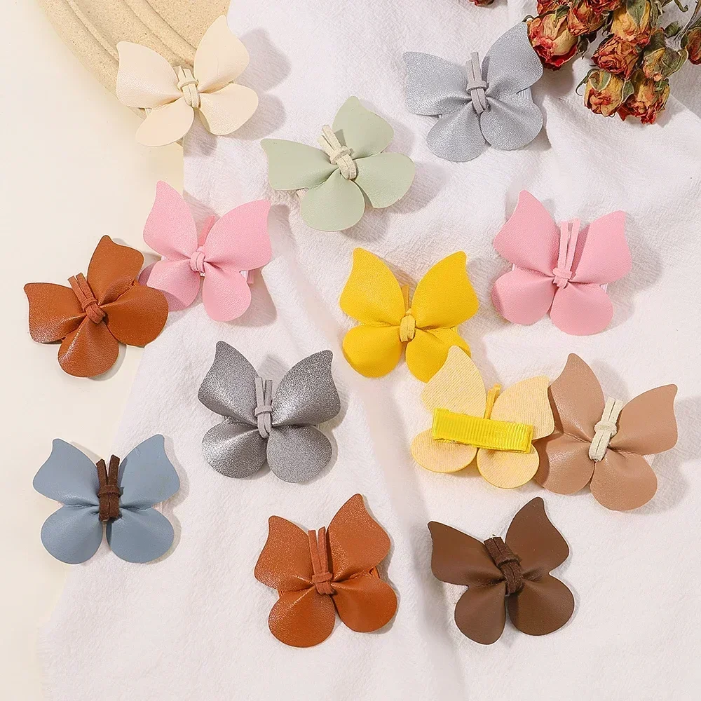 Hair Accessories 2/8Pcs Girls Cute Butterfly Handmade Leather Safe Hairpins Headband Princess PU Baby