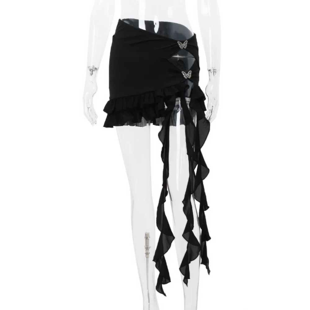 Side Hollow Out Skirt Suits Women Butterfly Mesh Mini Skirts And See Through Bodycon Bodysuit 2 Piece Sets For Ladies