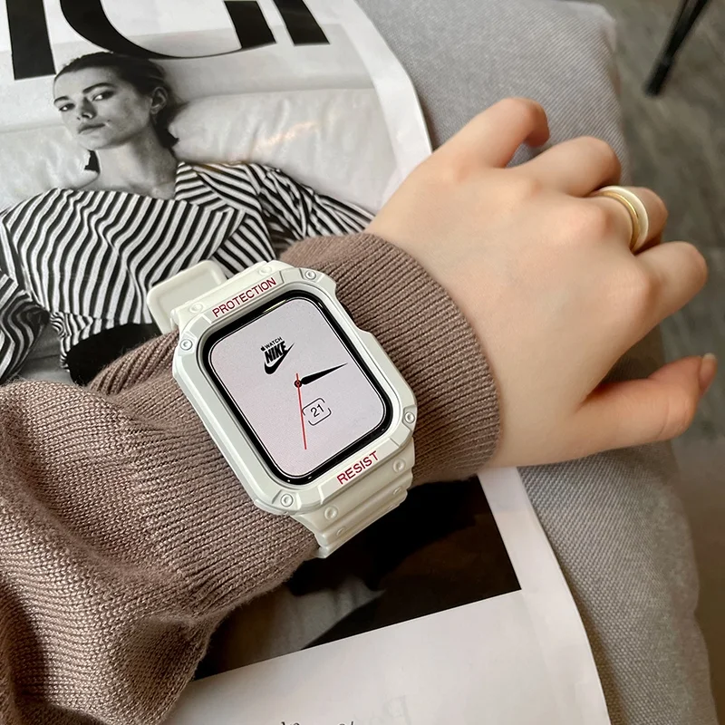 

Watch Band + Case For Apple Watch Series 7 6 SE 5 4 40mm 44mm 38mm 42mm 41mm 45mm Sport Silicone Strap Wrist Bracelet For iwatch