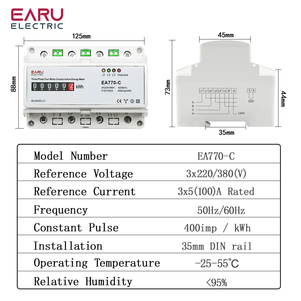 3*220V/380V Three Phase Four Wires Eelectronic Active Energy Meter kWh Power Con