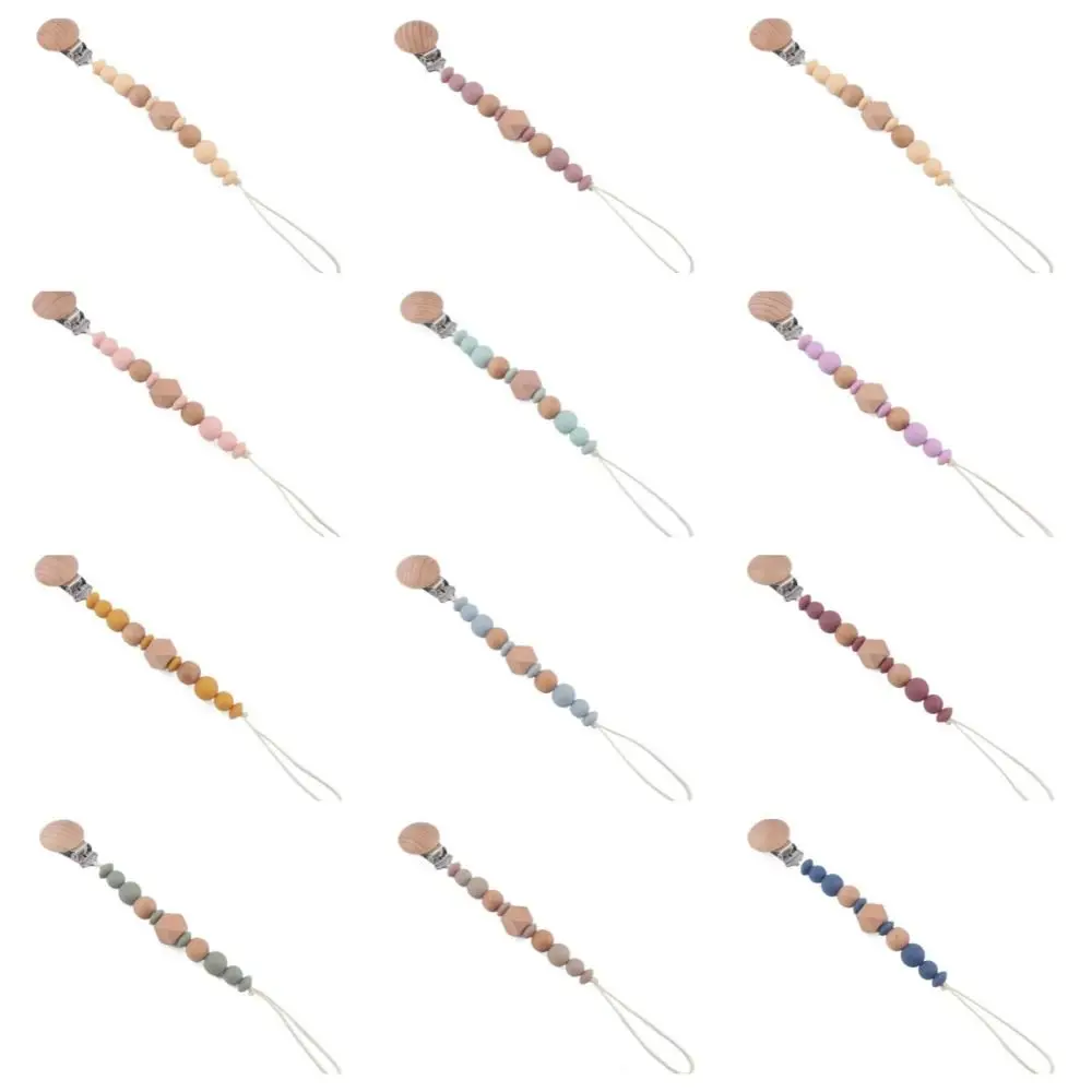 Dummy Clips Pacifier Holder Clips Wood Octagonal Space Beads Baby Pacifier Chain Soother Holder Nipple Holder Clips