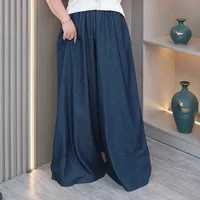 Women's Plus Size Lightweight Lyocell Jeans Culottes High Waisted Wide Leg Pants With Draped Ice Silk Fabric For Spring Summer - Image 4
