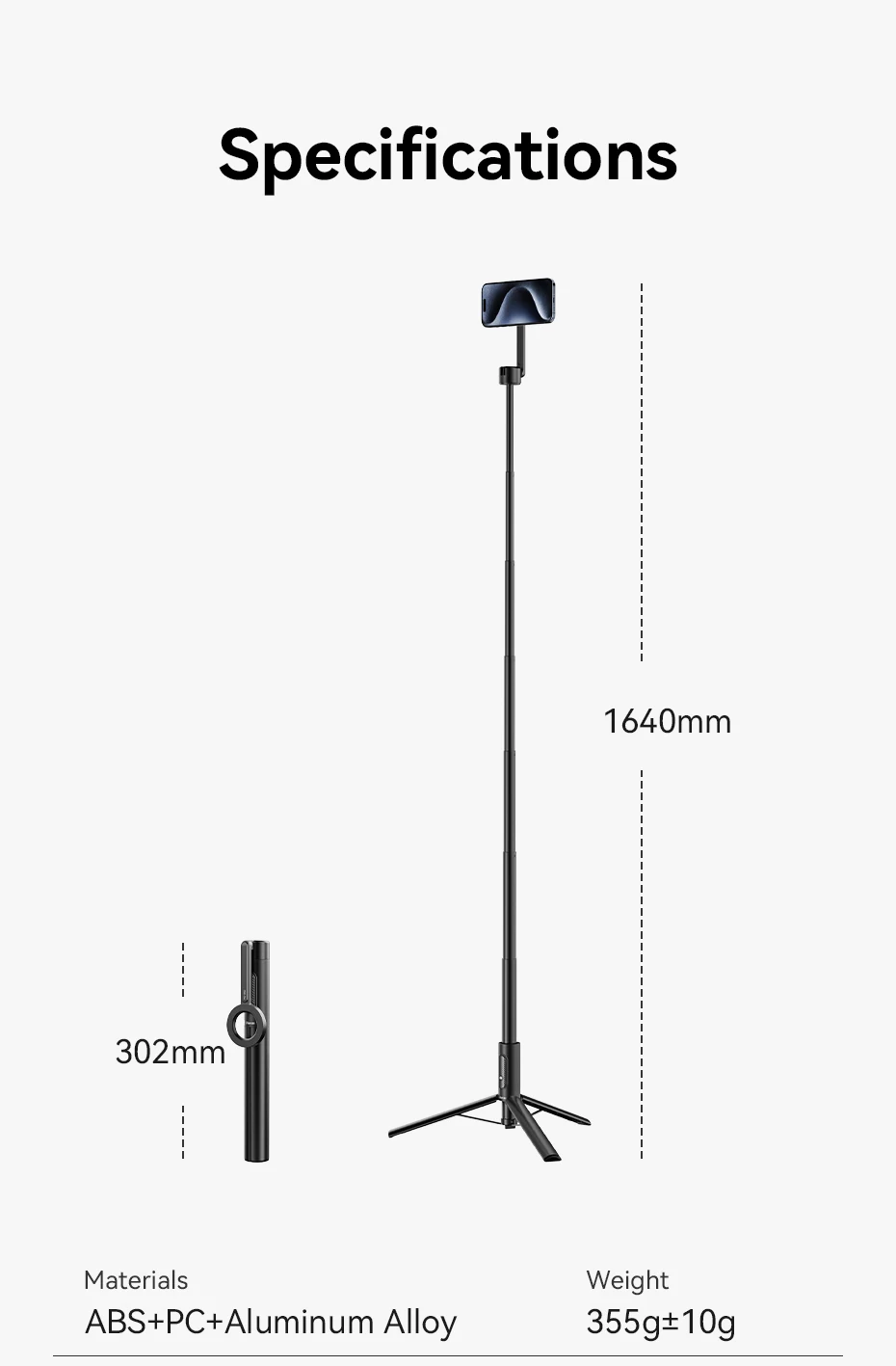 MG-002 Max Magnetic Phone Selfie Stick Tripod with Remote 1.64m Extendable Selfi