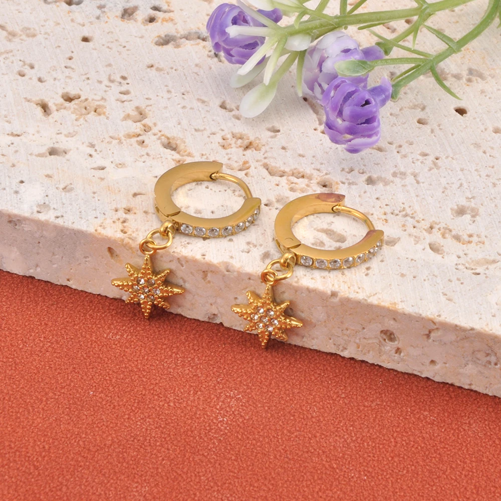 JeeMango Trendige Edelstahl-Ohrringe mit Strass-Sternen für Damen, vergoldet, wasserdicht, Zirkon-Ohrreif, Schmuck, Geschenk, E26063 – Detail 16