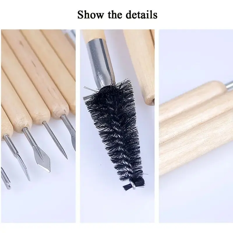 11pcs Pottery Clay Sculpting Modeling Tool Set Double-Sided Ceramic Polymer Clay Carving Tools Kit Smooth Wooden Handle