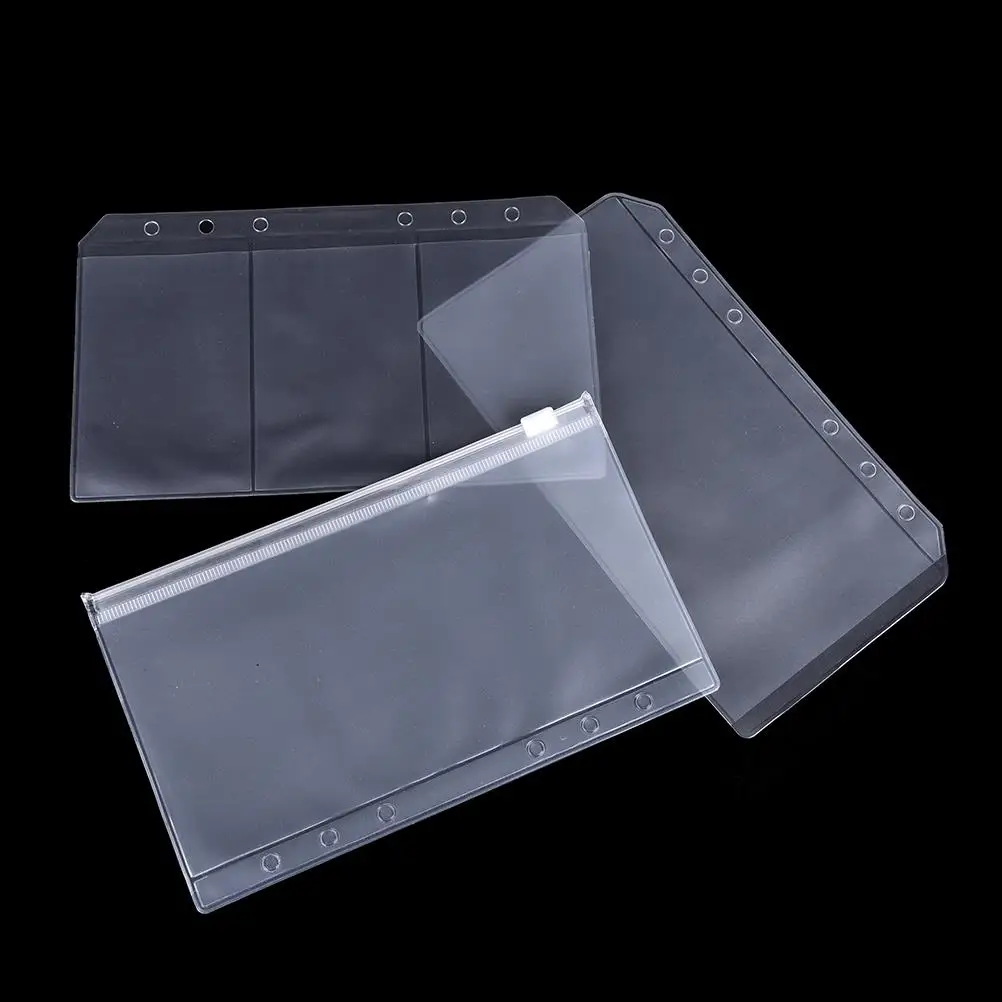 A5/A6 PVC Transparent Zip Lock Envelope Binder Pocket Refill Organiser Stationery for 6 Holes