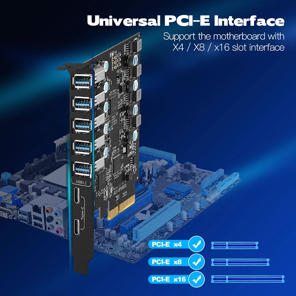 Pci-e Usb 3.2 3.1 2.0 Cartão de Expansão com Portas Tipo-um Duplo Tipo-c Super-velocidade Usb3.2 Gen 2x1 Adaptador Cartão para Desktop 10gbps - Imagem 2