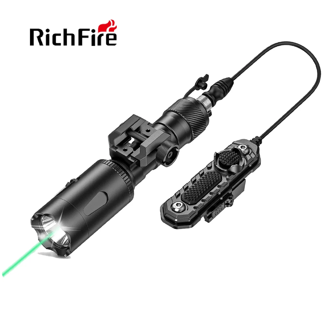 Richfire SFD-06 18650 Tactical Flashlight 1000LM with Green Beam Laser Rechargeable Weaponlight for Picatinny Rail Hunting