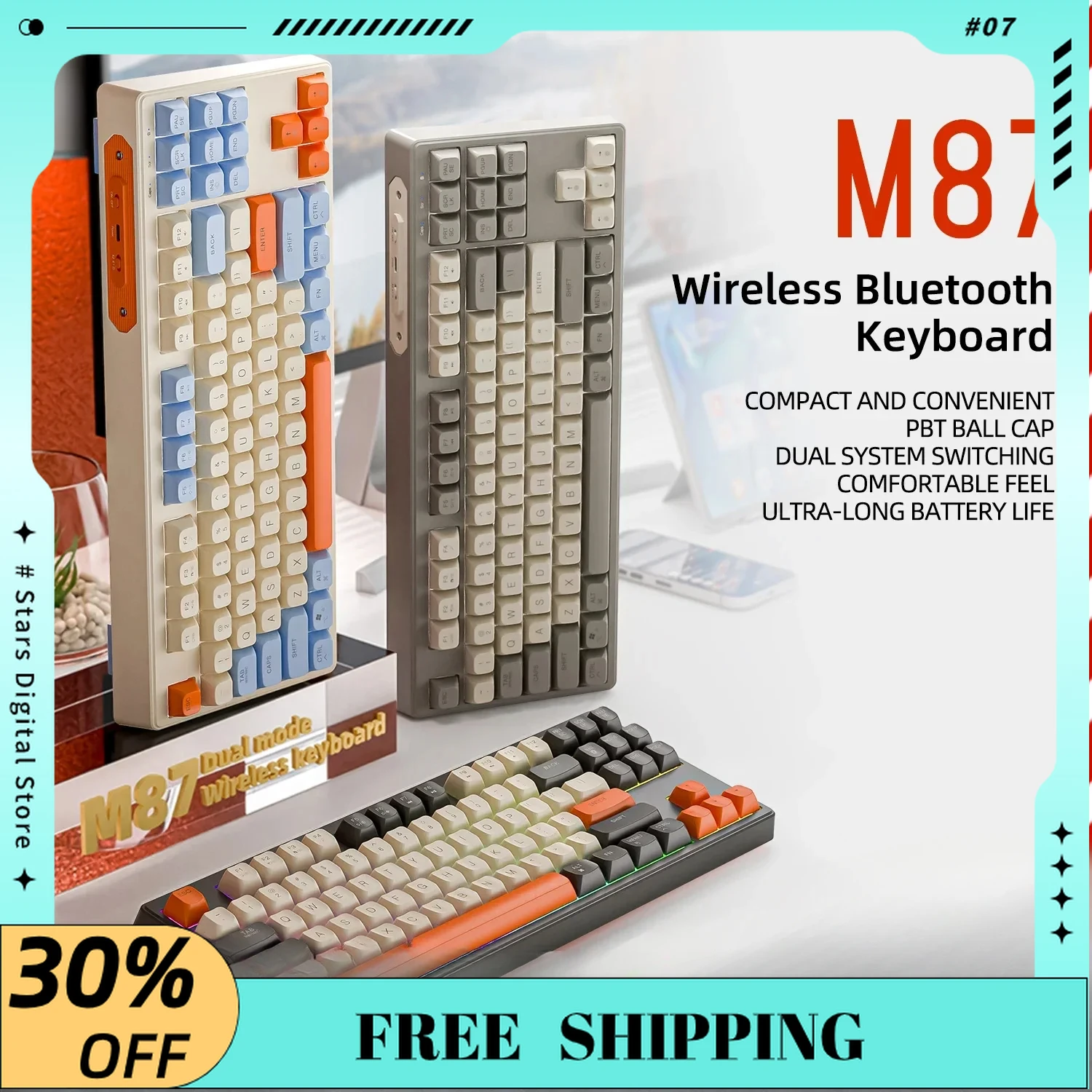

M87 Mechanical Keyboard Dual Mode Silent Bluetooth Wireless 2.4G for PC Laptop Mac Accessories Gift Office ESports Game Keyboard