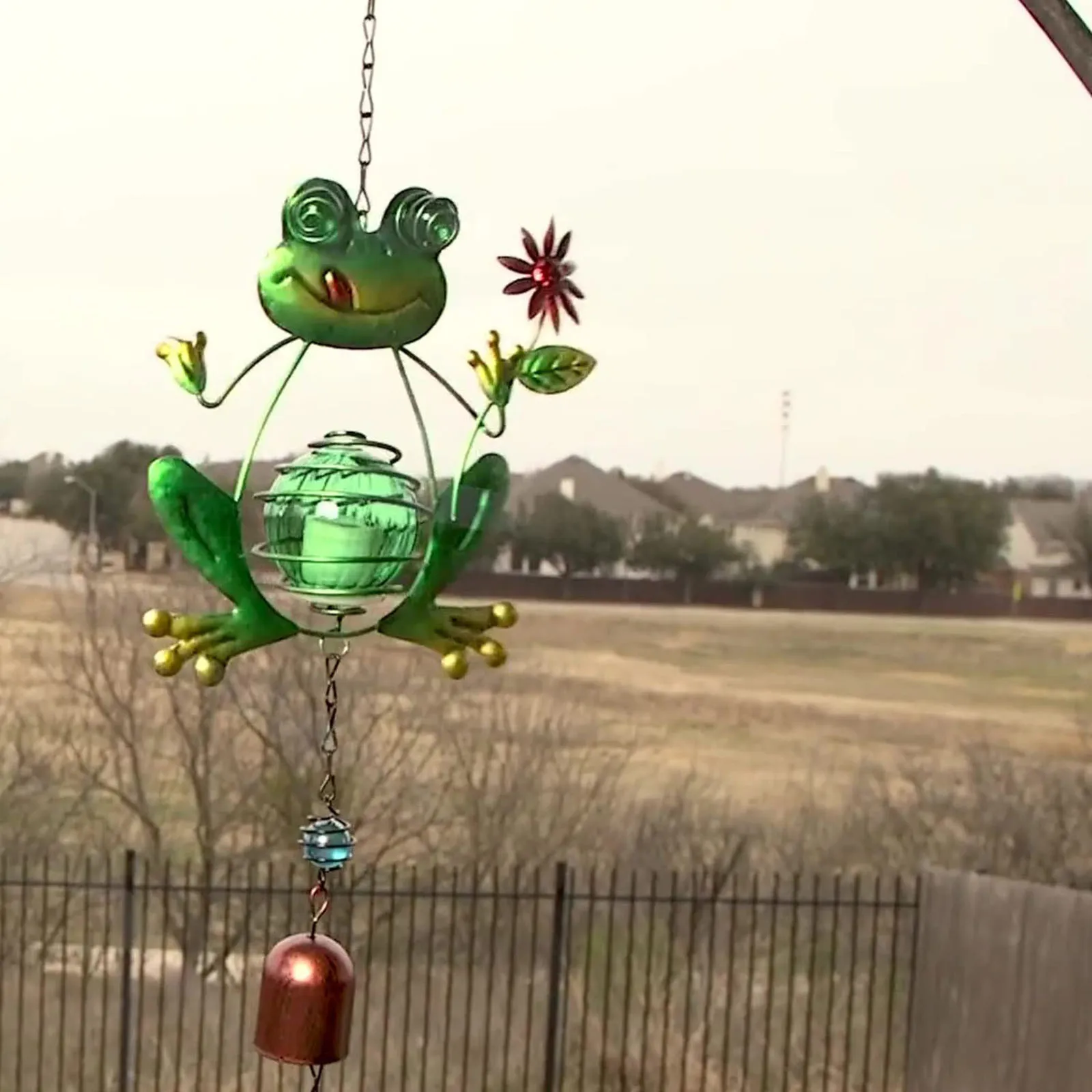 패턴 녹색 개구리 태양 바람 종소리 정원 마당 파티오 실내 선물 동양 장식 샹들리에