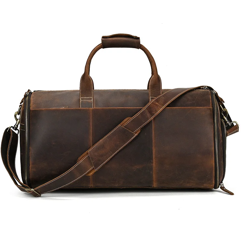 Leather Travel Bag With Shoe Compartment