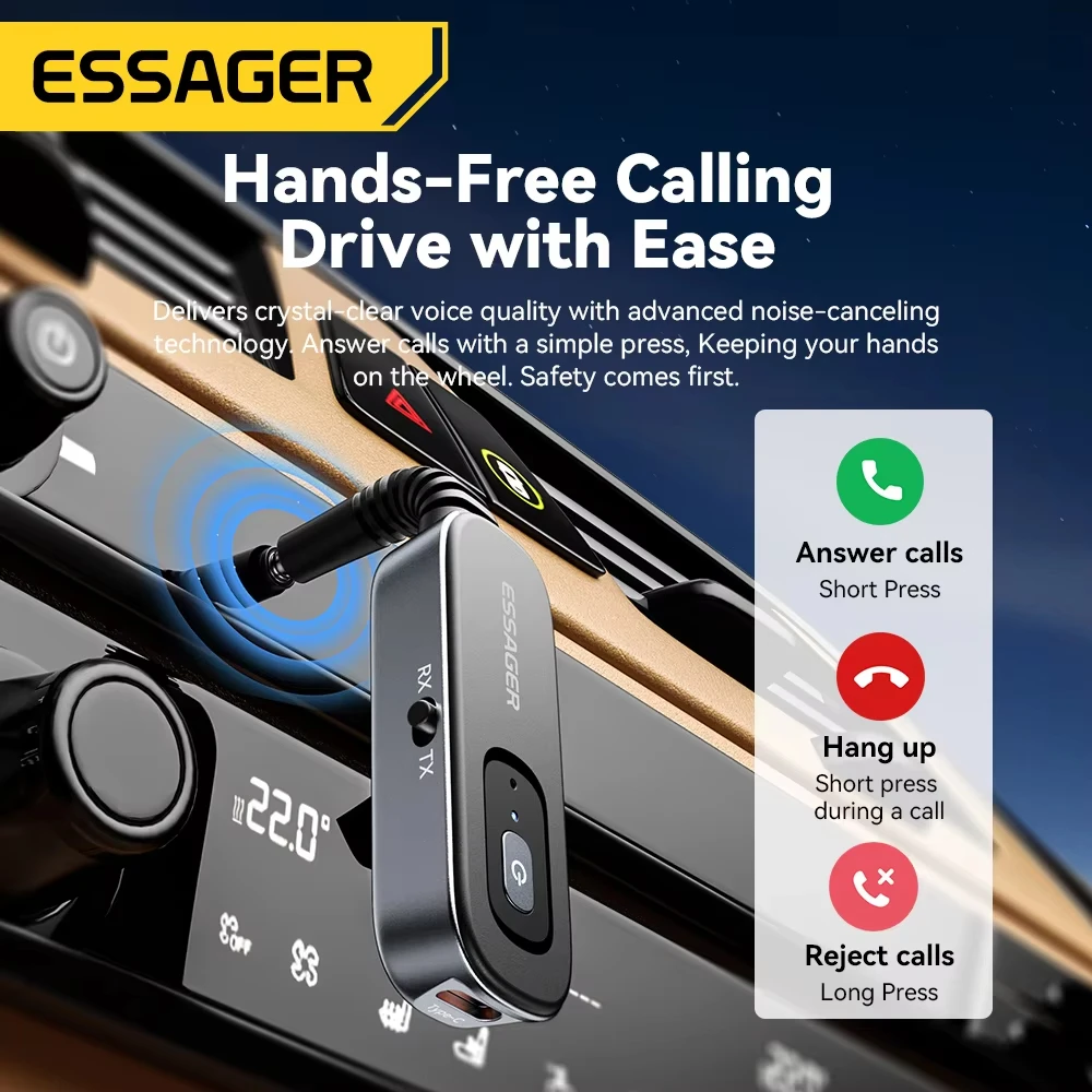 Essager 2-in-1 블루투스 오디오 수신기 송신기 무선 블루투스 5.1 3.5mm AUX 오디오 어댑터 스테레오 이어폰 TV 자동차용