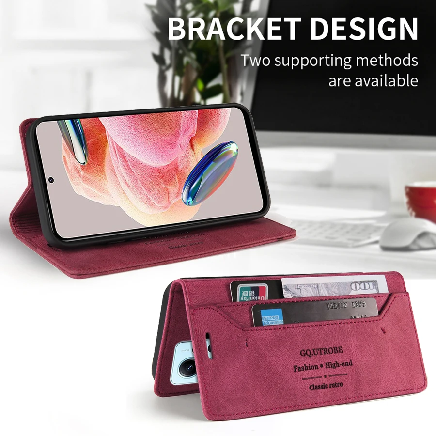 Premium Anti-Theft Leather Wallet Case with Magnetic Flip Card Stand