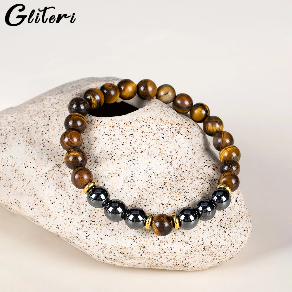 

GEITERI Simple Men Bracelets Tigerstone Hand Beaded Bracelet Natural Stones Bangles Fashion Jewelry Accessories Birthday Gifts