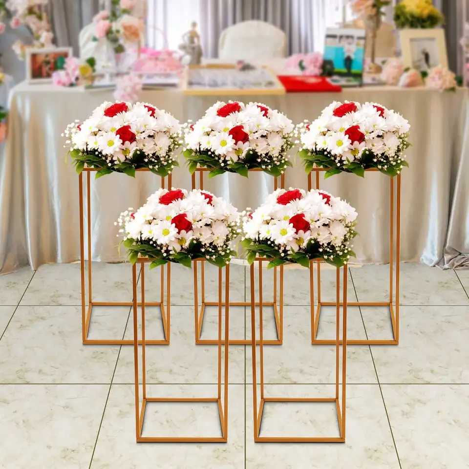 5 Pack Rectangular Gold Metal Flower Vase Racks