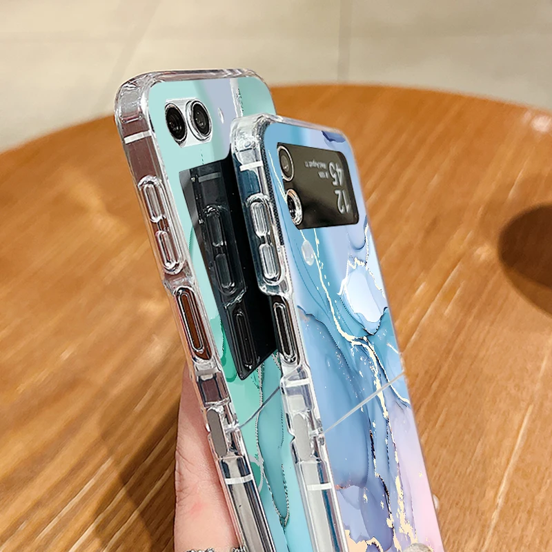 삼성 갤럭시 Z 플립 6 5 4 3 5G 용 다채로운 대리석 케이스, 실리콘 소프트 TPU 투명 접이식 커버 코크, 삼성 Z 플립 6 플립 5 용