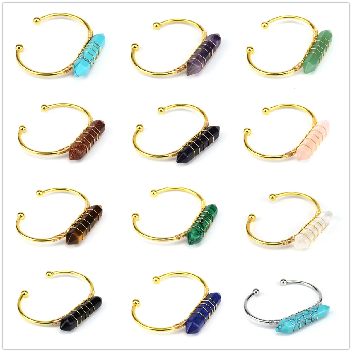 

Women Gemstone Hexagonal Prism Cuff Bracelets Handmade Woven Lift of tree Healing Chakra Point Friendship Bangle Jewelry