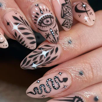 Nail Designs with white and Black Tips 6