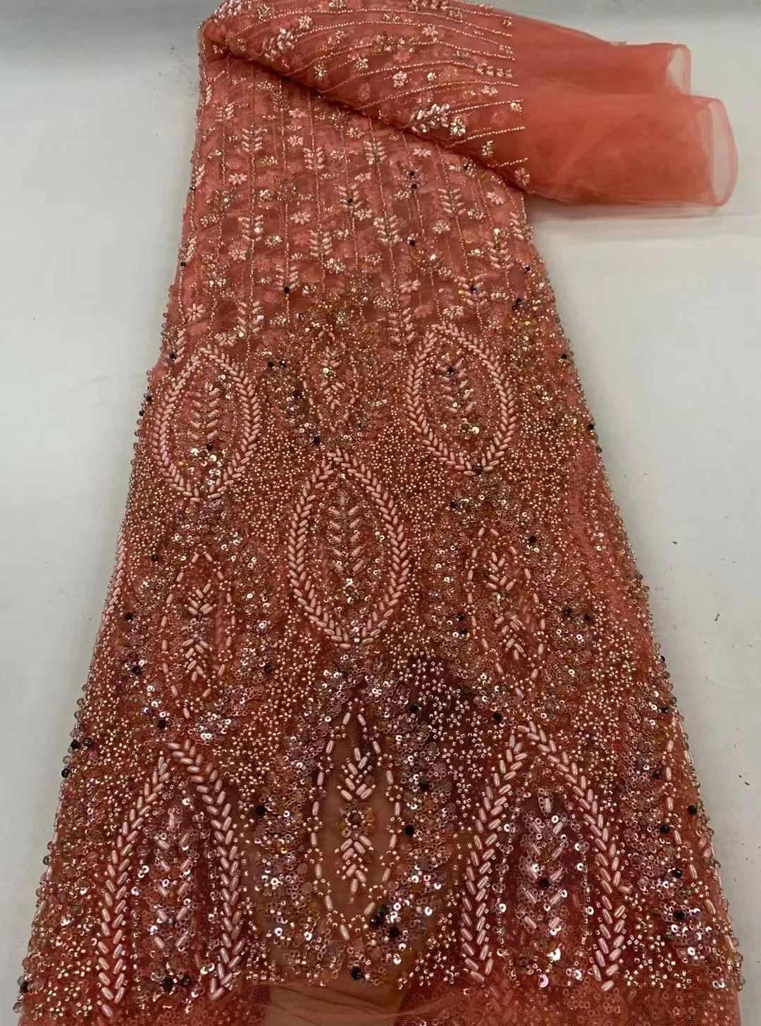 

Fashion French Embroidery Beaded Lace Fabric 2024 High Quality Lace African Nigerian With Sequins Lace Fabric For Wedding Dress