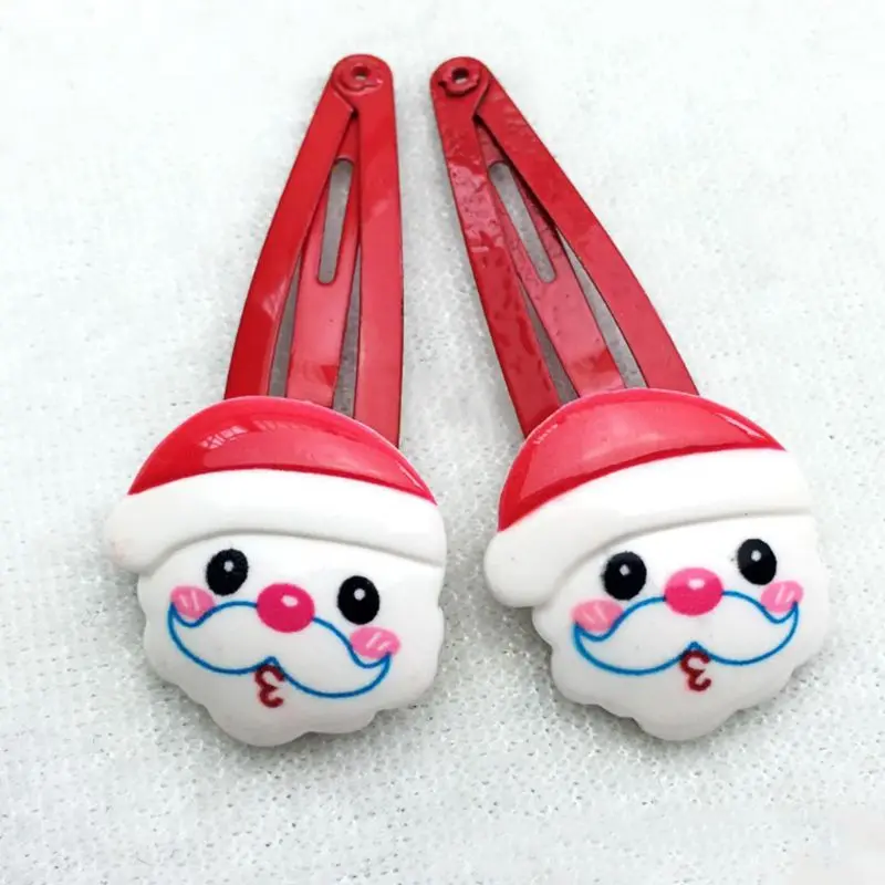 Women Girls Cartoon Christmas Style Snap Hairpins Snowman BB Hair Clips Santa Claus Metal Snap Barrettes Randomly Send