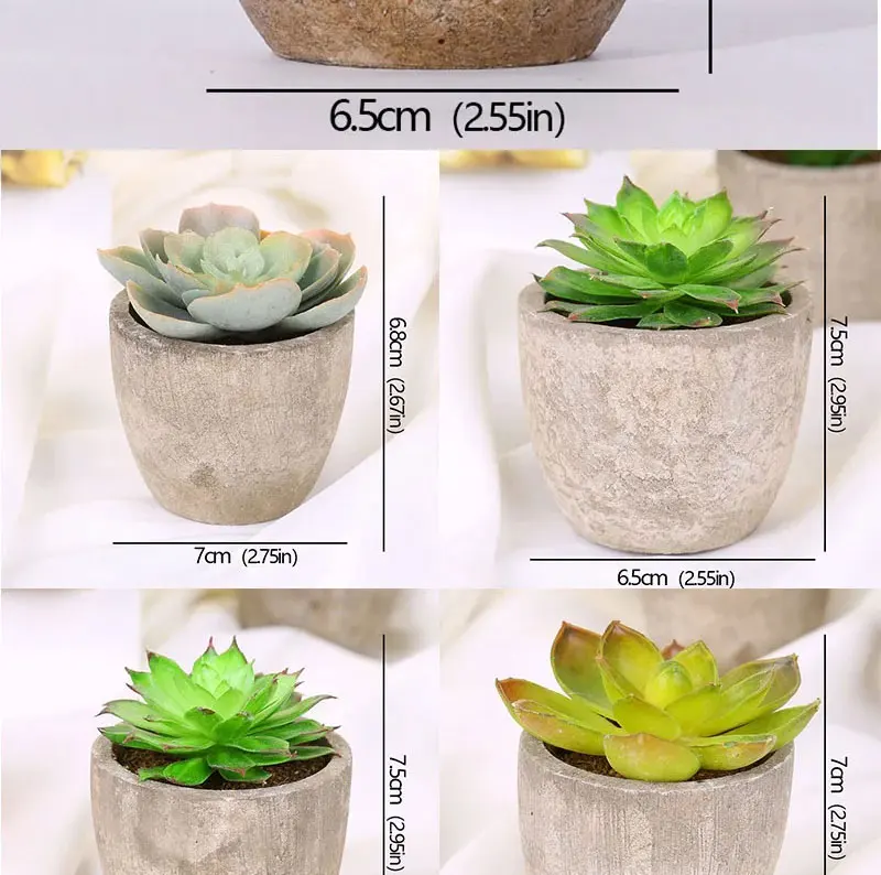 Mini Artificial Succulent Plants - Small Evergreen Pot Decor for Home and Office