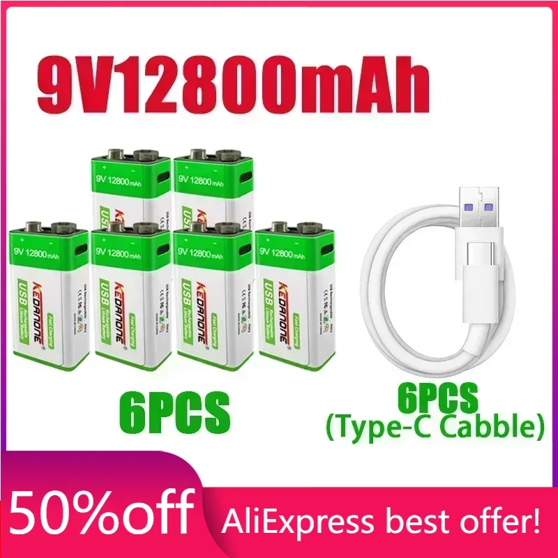 

NEW 9V 12800mAh li-ion Rechargeable battery Micro USB Batteries 9 v lithium for Multimeter Microphone Toy Remote Control KTV use