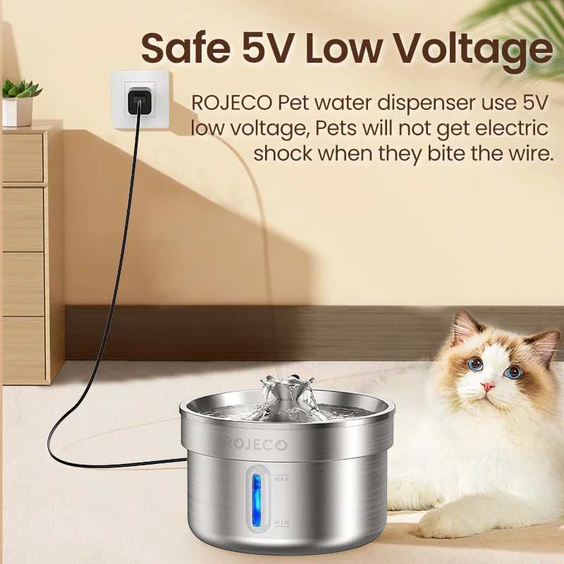 Rojeco Stainless Steel Pet Drinking Fountain Automatic Cat - Image 2