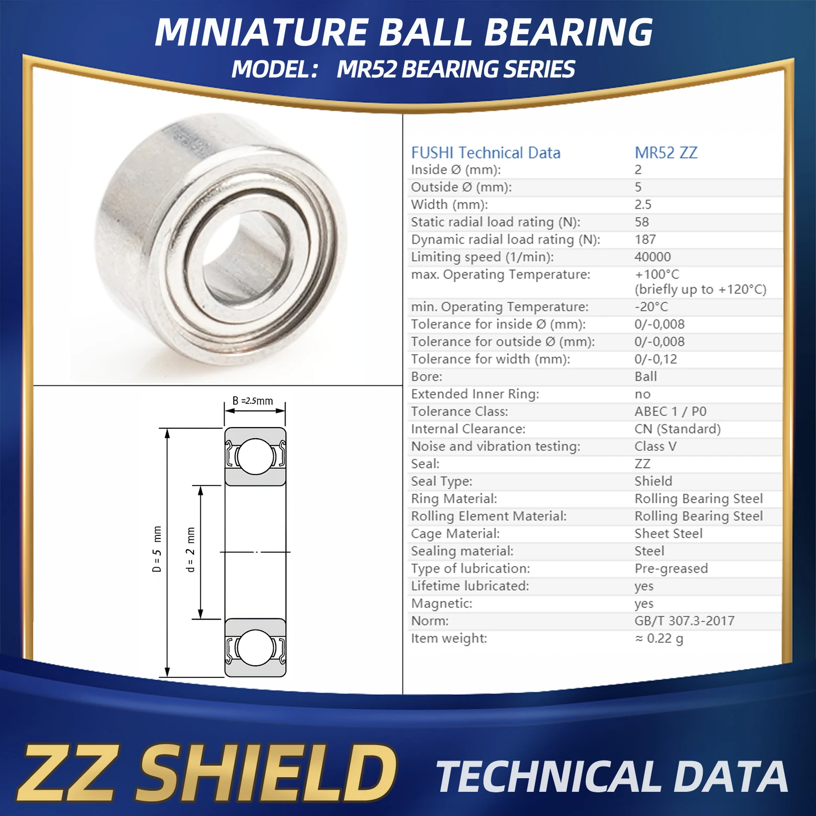 FUSHI MR52 ZZ Bearing 2x5x2.5 mm 10Pcs MR52ZZ MR52Open Handpiece 