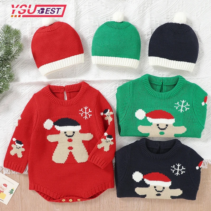 

Toddler Overalls Christmas Knitted Baby Clothes Newborn Costume Christmas Print Outfit Girl Romper Suit Infants Boys Jumpsuits