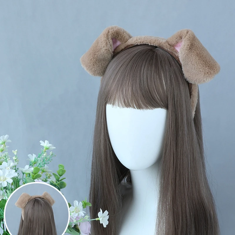 Lovely Furry Animal Ears Headwear Hair Hoop Plush Dog Ears Headdress Simulation Animal Ear Headband for Daily Wear