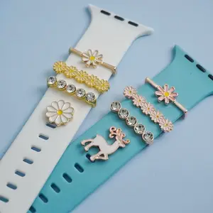 Flower Diamond Decorative Ring For Apple Watch Band Ornament Deer Metal Charms For iwatch Bracelet Silicone Strap Accessories