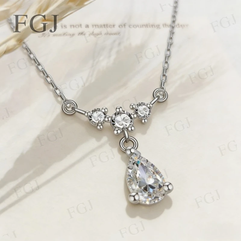 925 Sterling Silber Halsketten Kette Wassertropfen 1ct Moissanit D-Farbe Anhänger Halskette Damen Modeschmuck Jubiläumsgeschenk – Detail 4