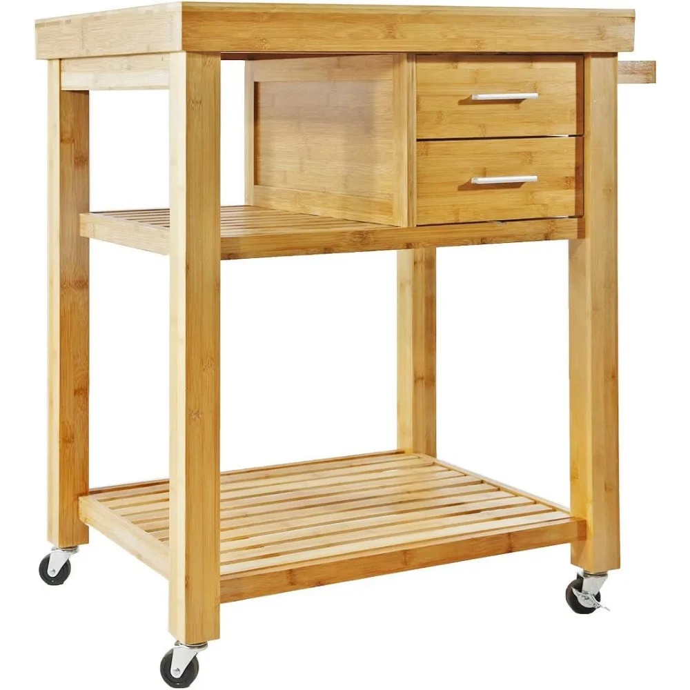 Rolling Kitchen Island Cart with Drawers Shelves, Towel Rack, Locking Casters, Butcher Block Food Prepping Cart Trolley