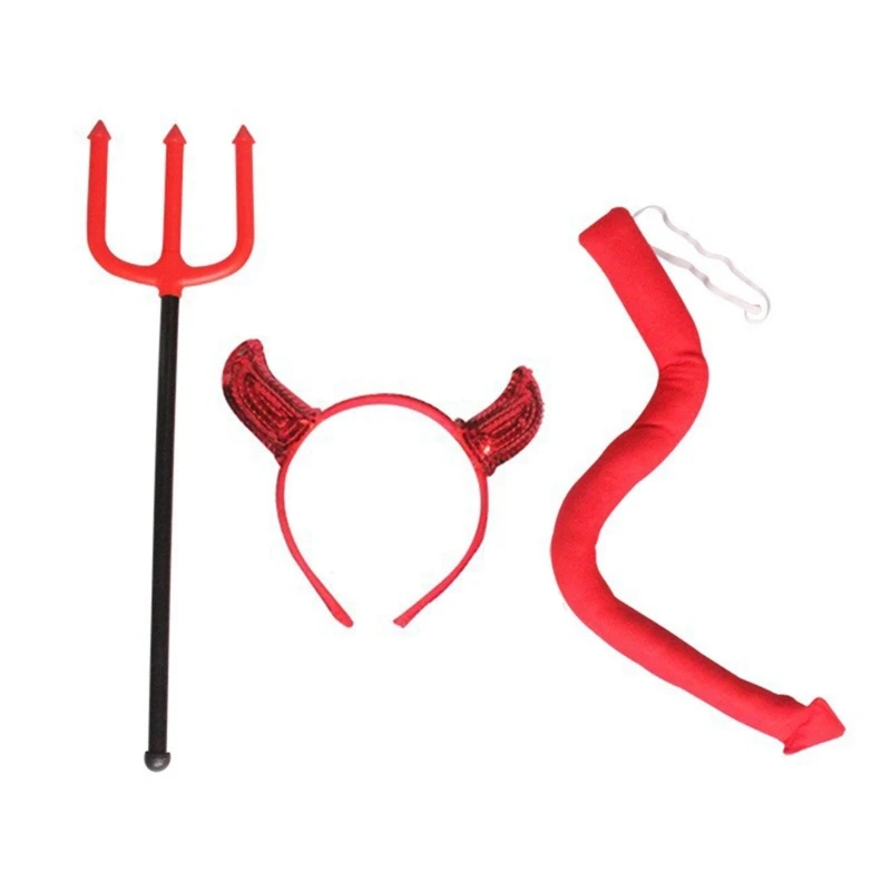 

Cosplay Devil Horns Headband & Tail & Choker & Scepter Costume for Party Halloween Fancy Dress Cosplay Adult Child