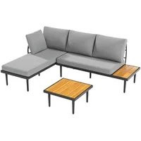 Outdoor Sectional Furniture Patio Sectional Sofa with Acacia Wood Table, Patio L-Shaped Conversation Set with 1