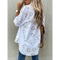 Plus Size 1XL-5XL Women's Fashionable Lapel Single Breasted Heart-shaped Printed Casual Long Sleeved Comfortable Shirt - Image 2