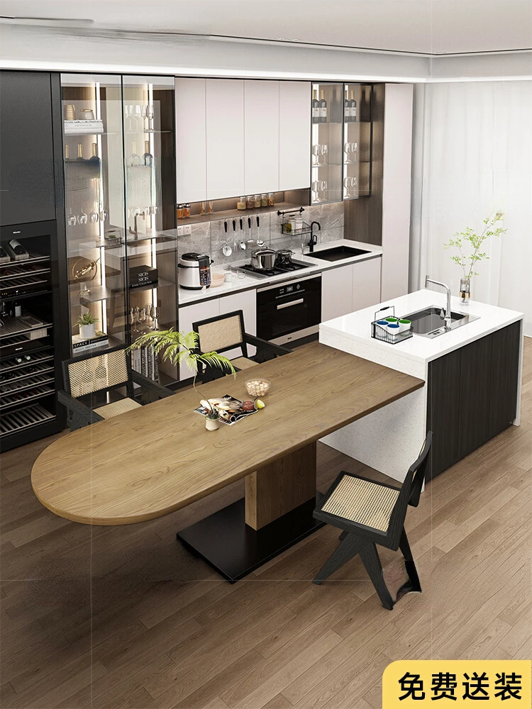 

Small apartment with ash semi-oval dining table
