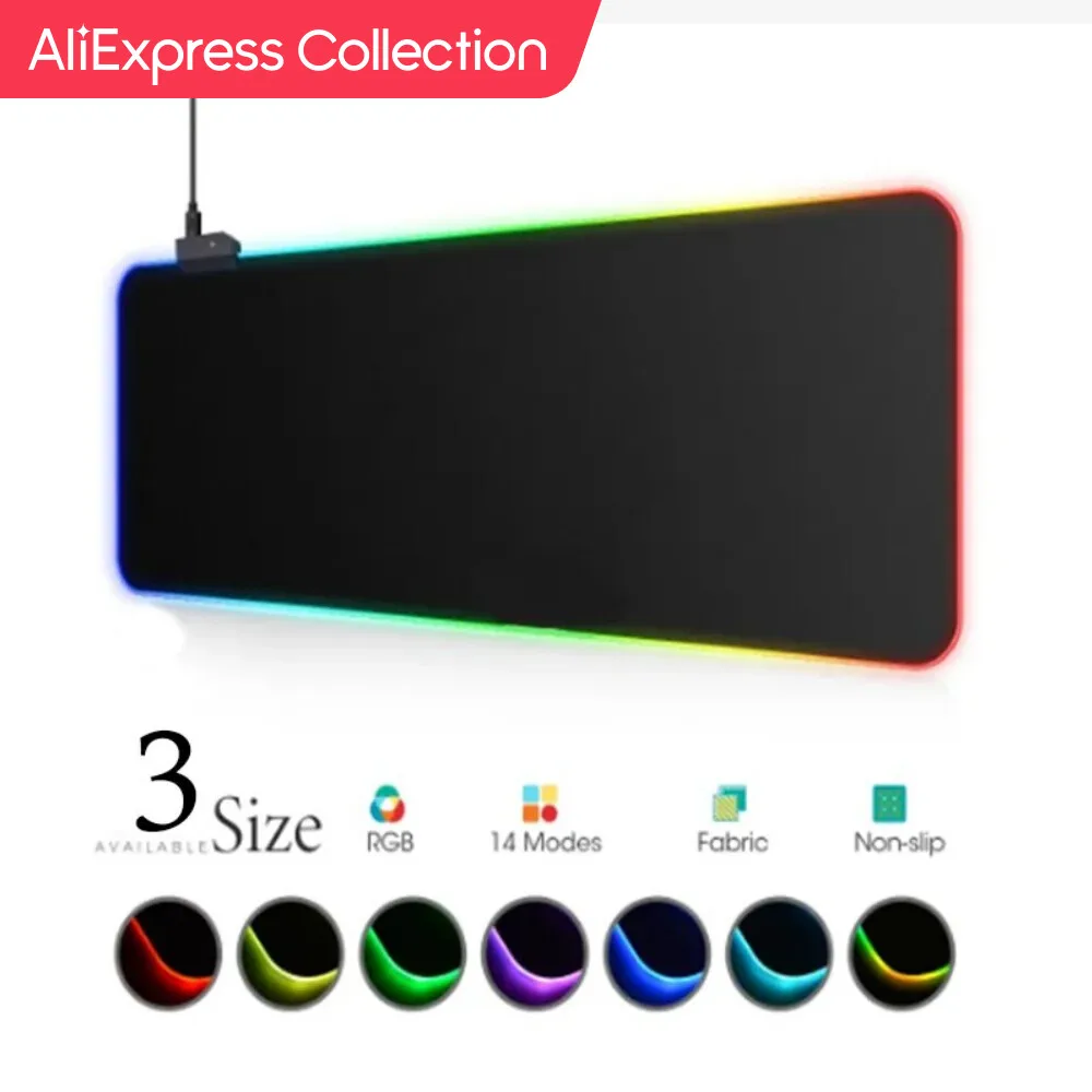 14KindsSwitchingLEDLightMousepadRGBKeyboardCoverDeskmatColorfulSurfaceMousePad