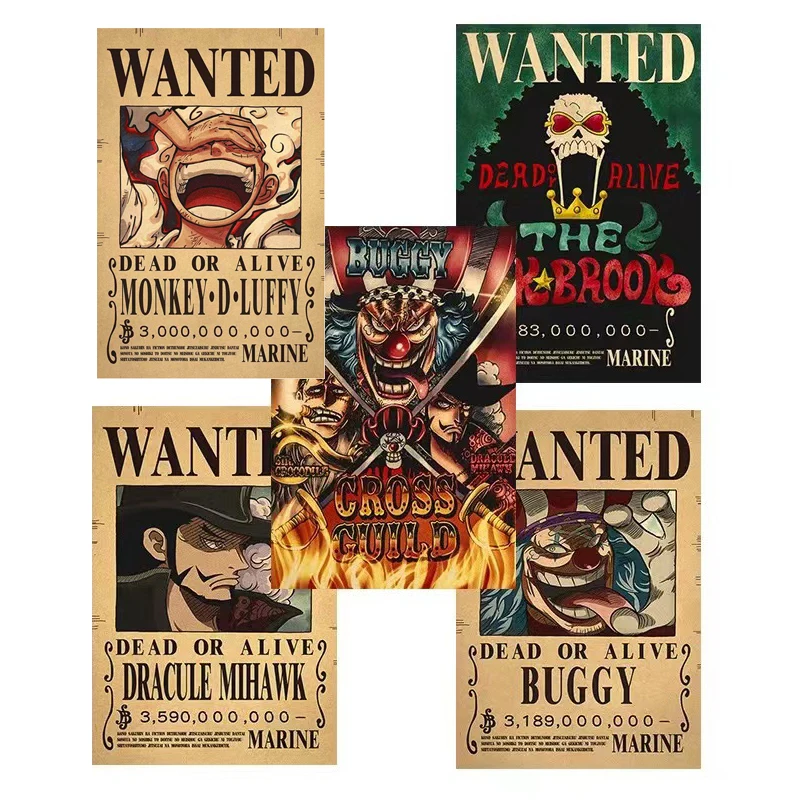 1 Pz Nuovo Anime One Piece Buggy Rufy 3 Billion Bounty Wanted Poster Kid Action Figures Vintage Wall Decoration Poster Toys