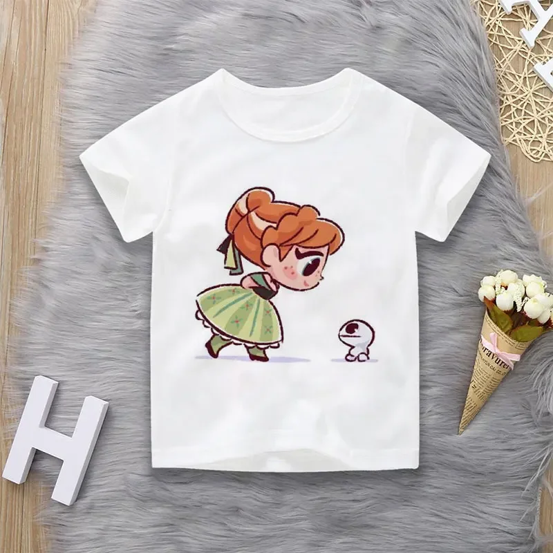 Unisex Summer Children's Clothing Princess Cute Cartoon Boy And Girl T-shirt Aesthetics Fun Kid Top Crew Neck White Short Sleeve 2