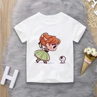 Unisex Summer Children's Clothing Princess Cute Cartoon Boy And Girl T-shirt Aesthetics Fun Kid Top Crew Neck White Short Sleeve 2