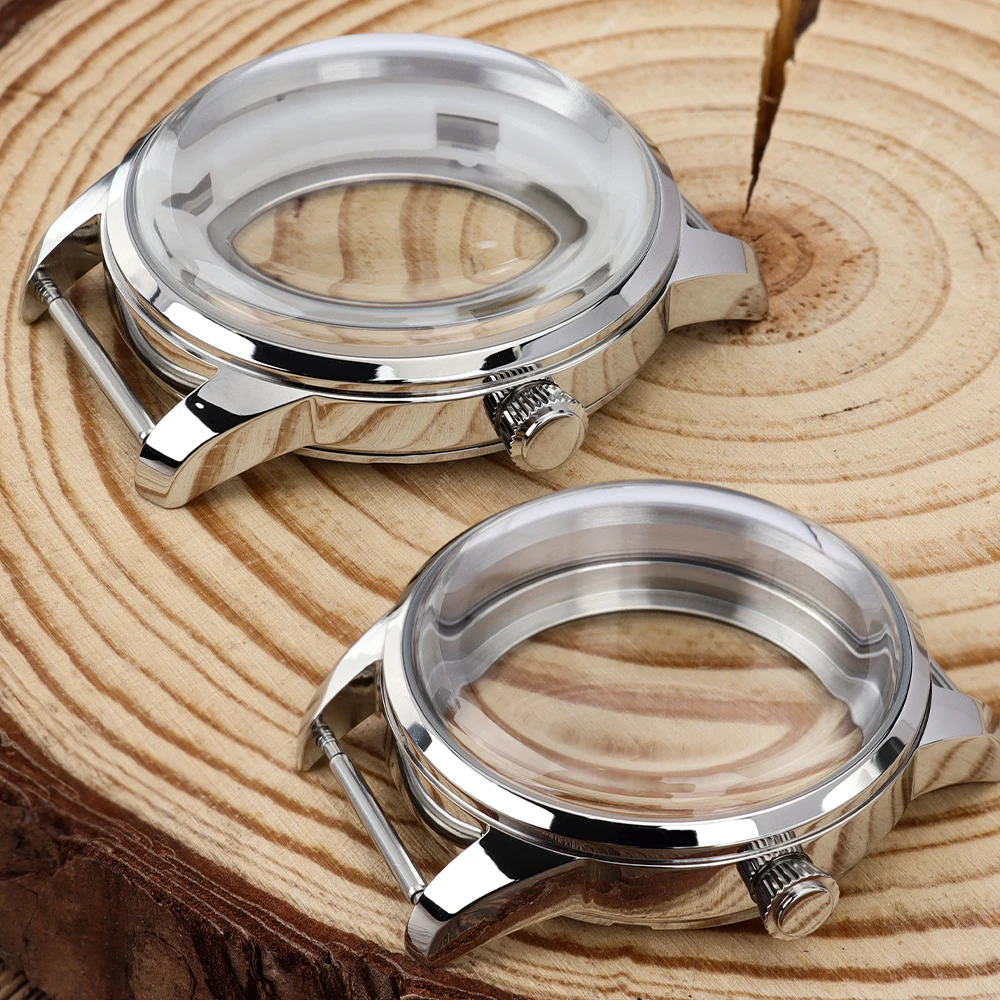 Stainless Steel Watch Case with Bubble Glass and Transparent Back in Silver
