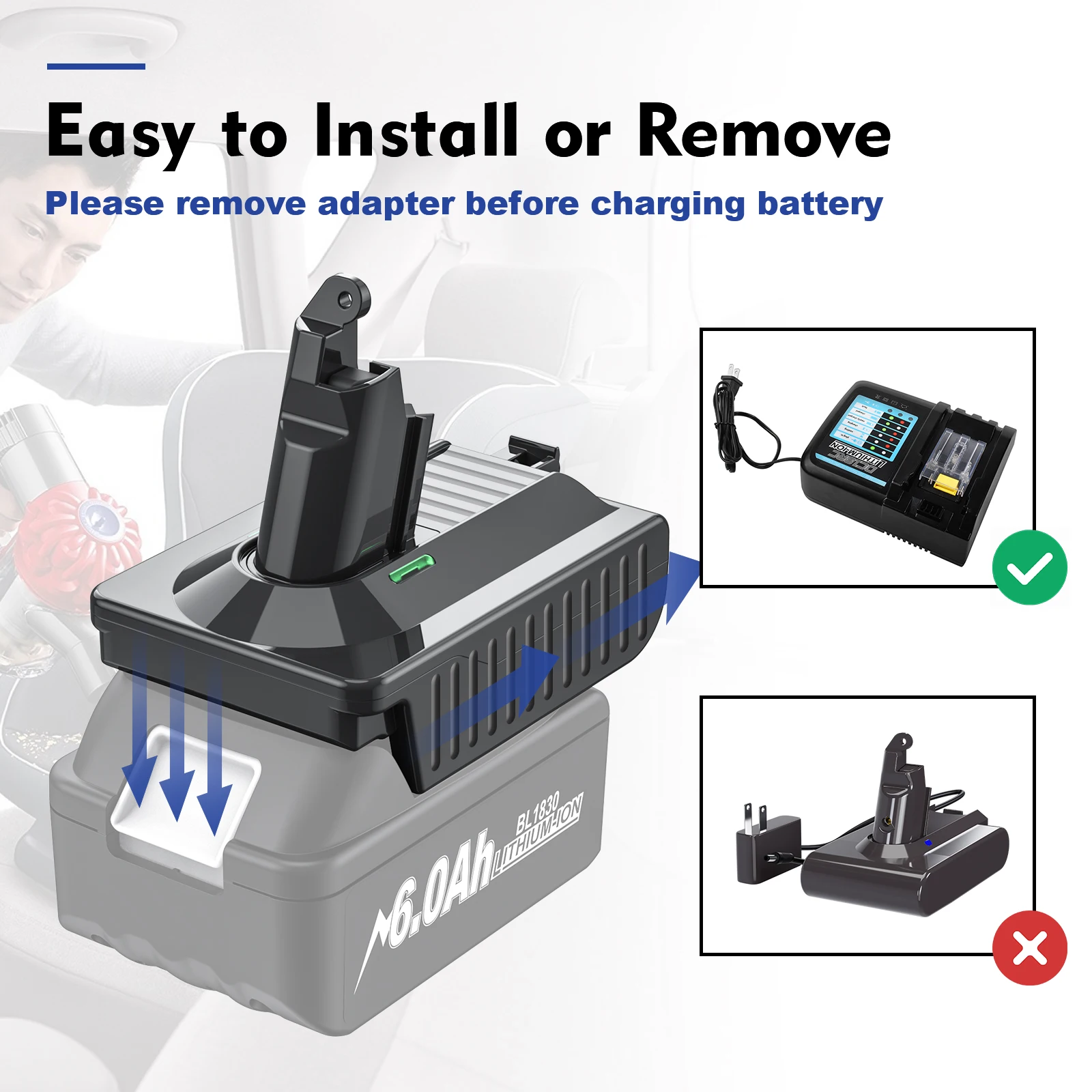 for Makita/Dewalt/Milwauke 18V 리튬 배터리 변환기 용 어댑터-다이슨 V6 V7 V8 시리즈 진공 청소기 도구 DC58/SV11/SV10