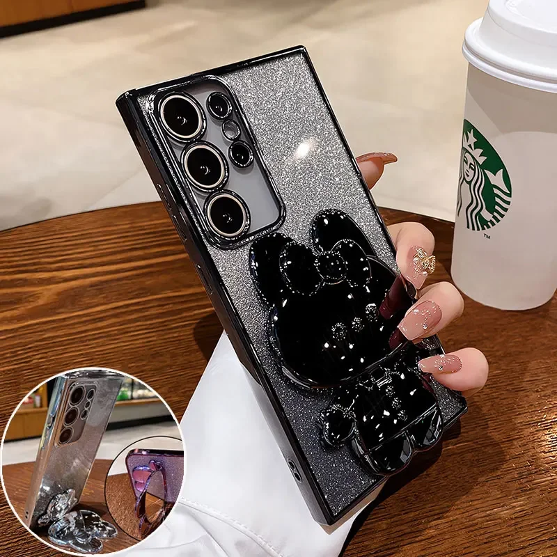 Glitter Mirror Rabbit Stand Holder Phone Case Cover
