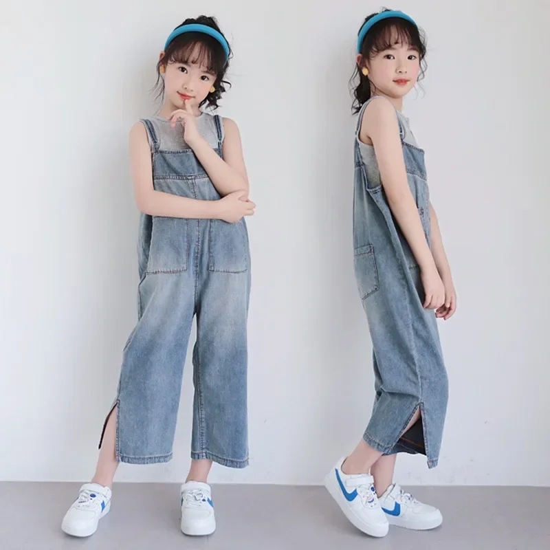 

4 6 8 10 12 Years Teen Girls Clothing Sets Summer New Fashion Straps Denim Overalls Little Princess Suits Children Birthday Gift