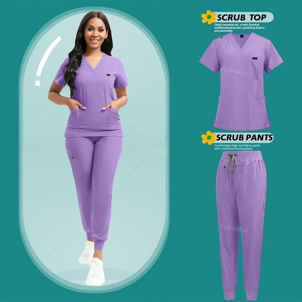 

Brown Wholesale Operating Room Uniforms Medical Scrubs Set Hospital Workwear Dental Beautician Top Pants Surgery Suit
