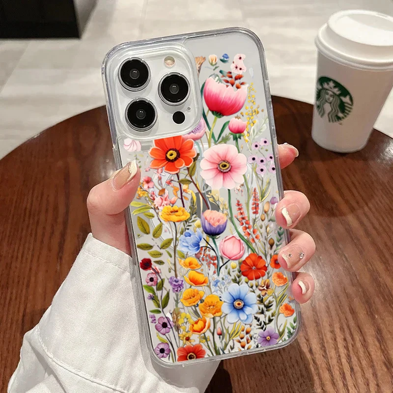 ตัวเลือกสินค้า เคสซิลิโคนใสลายดอกพีช นุ่มกันกระแทก สำหรับ iPhone 15/14/13/12 Pro Max