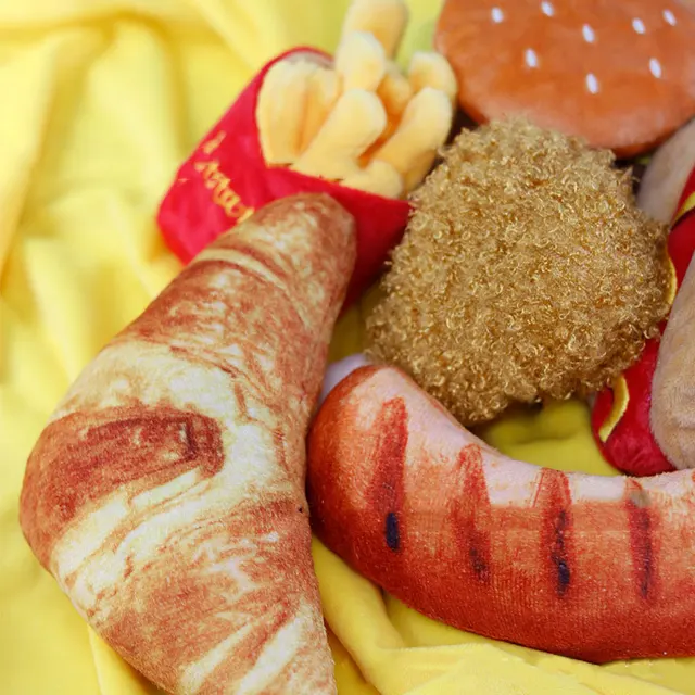 Plush Dog Toys Squeaky Dogs Accessories Pet Perros Toy Soft Squeeze Sound Teeth Chew Bite Resistant Ice Cream Fries Humburger 5